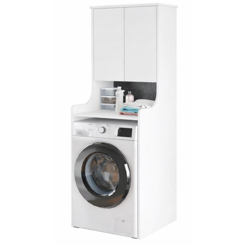 Meuble Lave-linge Beaux Meubles Pas Chers 2 Portes 3 Niches Blanc Mélaminé