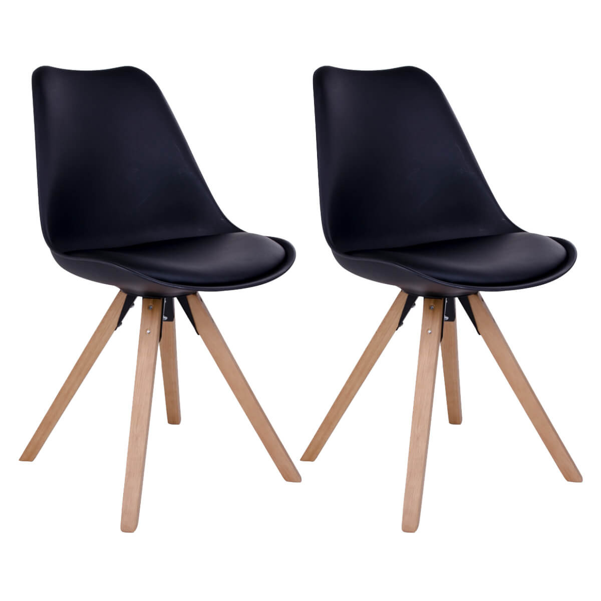 Nibben - Lot De 2 Chaises Noires Et Piétement Hévéa