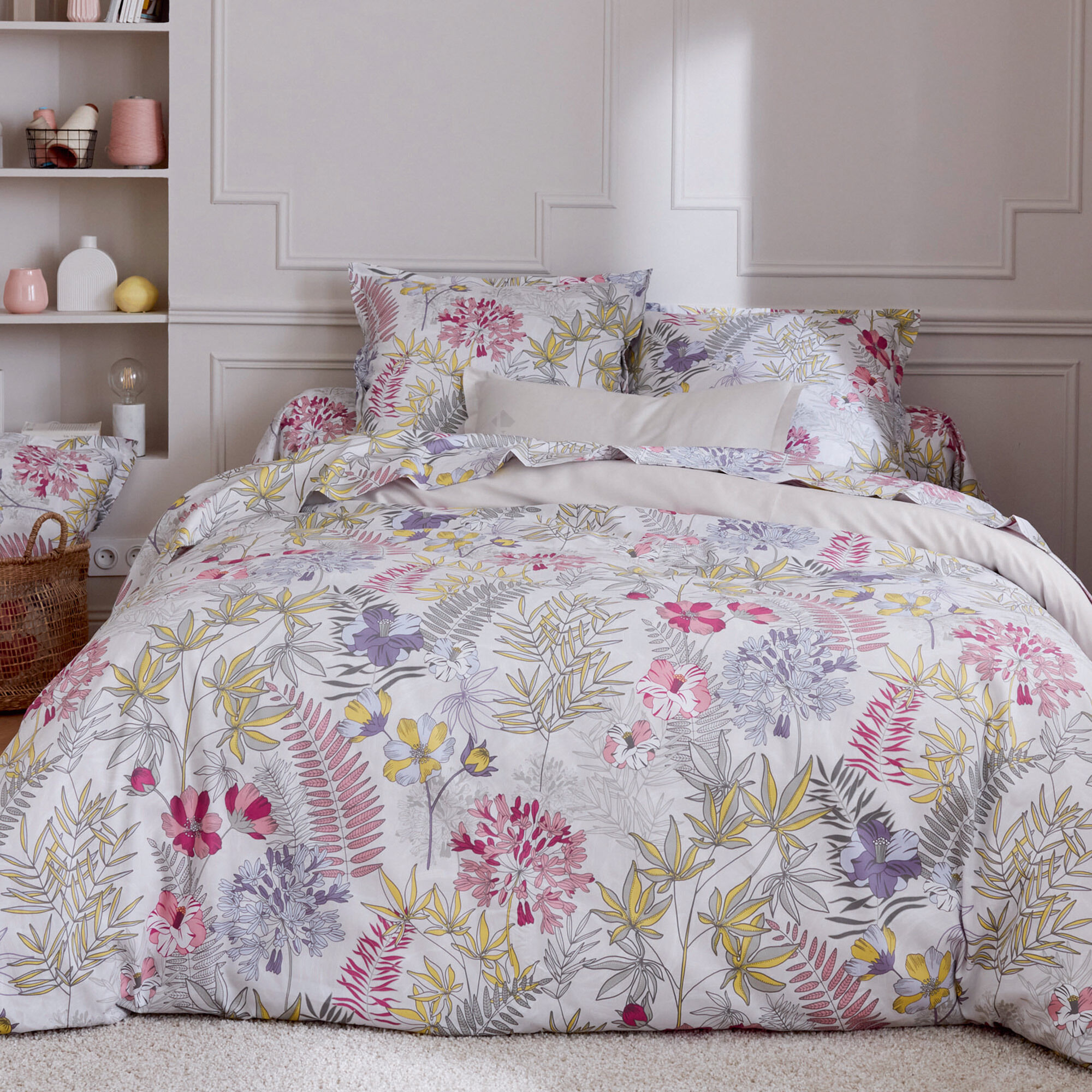 Parure De Lit 260x240 Cm Satin De Coton Anaïs Multicolore 3 Pièces Taies 50x70 Cm