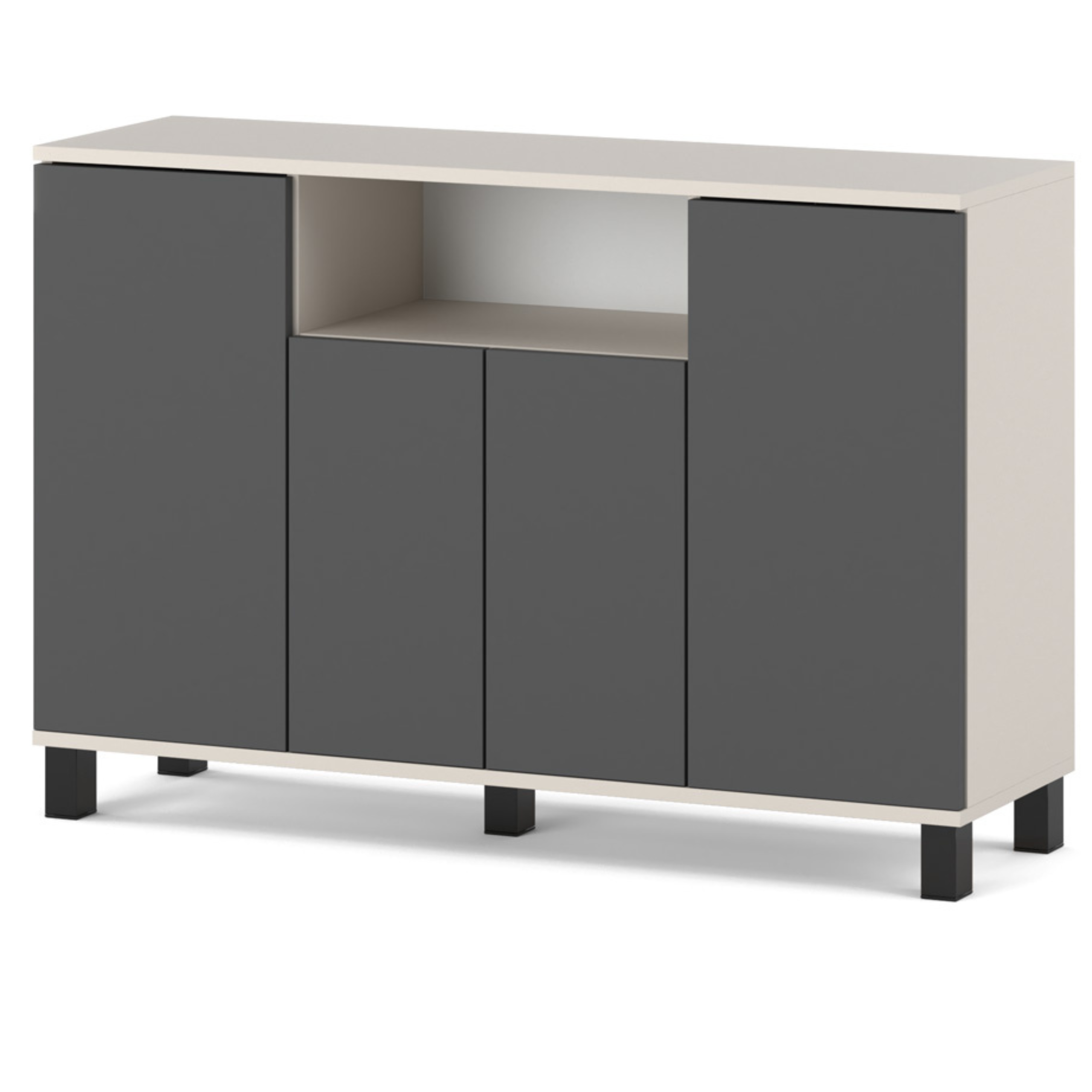Commode Cachemire + Gris- 120 Cm 4 Portes - Meuble Tv Moderne Pour Salon Et Chambre - Buffet De Rangement Design