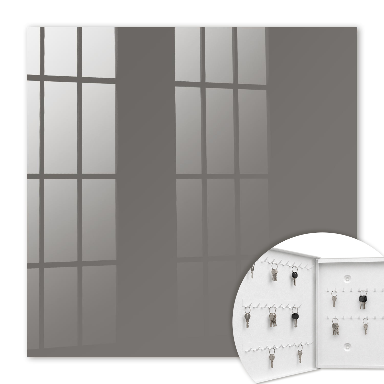 Armoire À Clés - (30 Cm X 30 Cm) - Boîte À Clés Murale - Coffret De Rangement Pour Clés - Couleur Blanche - Ouverture Vers La Gauche - Pour Maison Et Bureau - Brun Clair