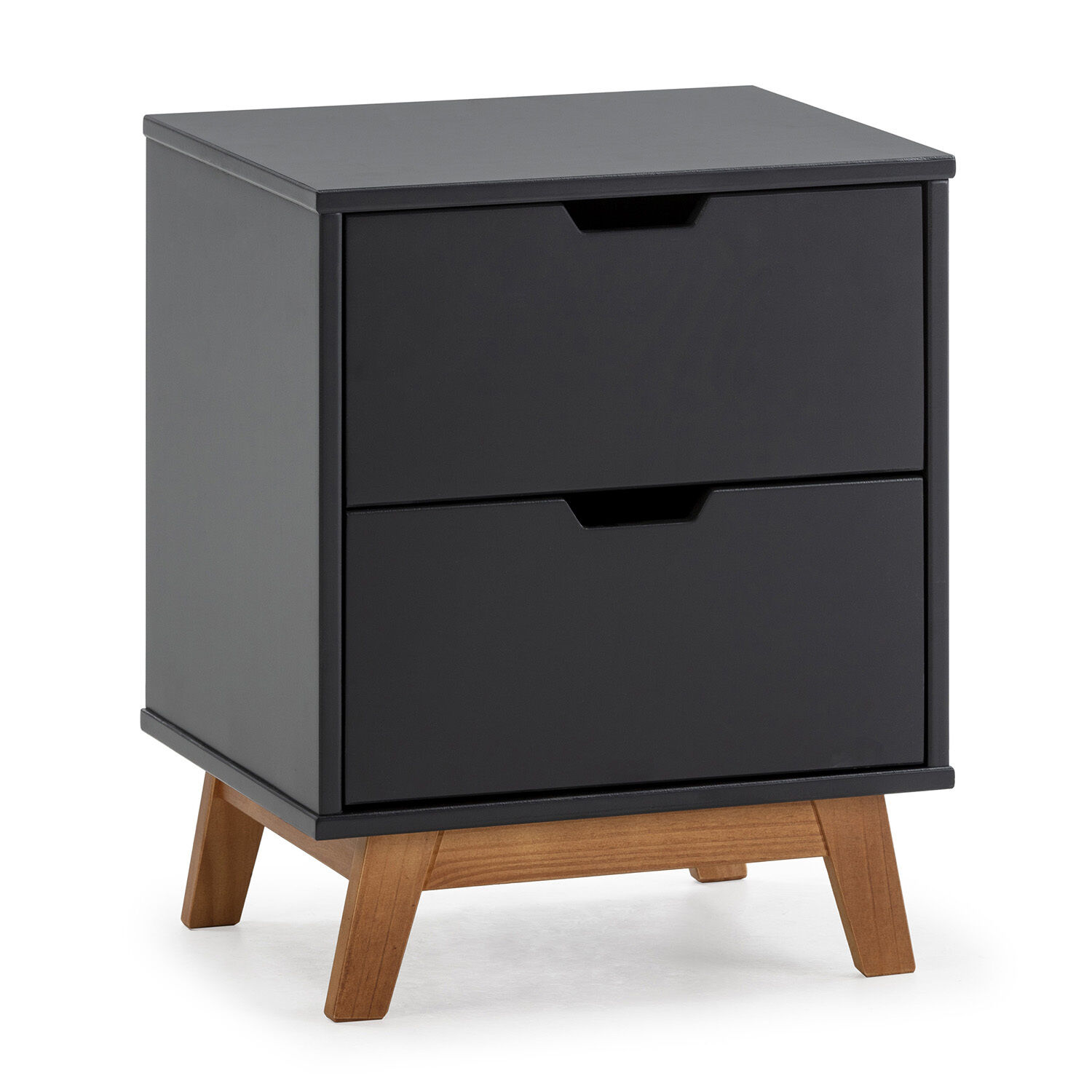 Table De Chevet Miranda 2 Tiroirs Gris, Mdf Laqué En Couler Gris Anthracite