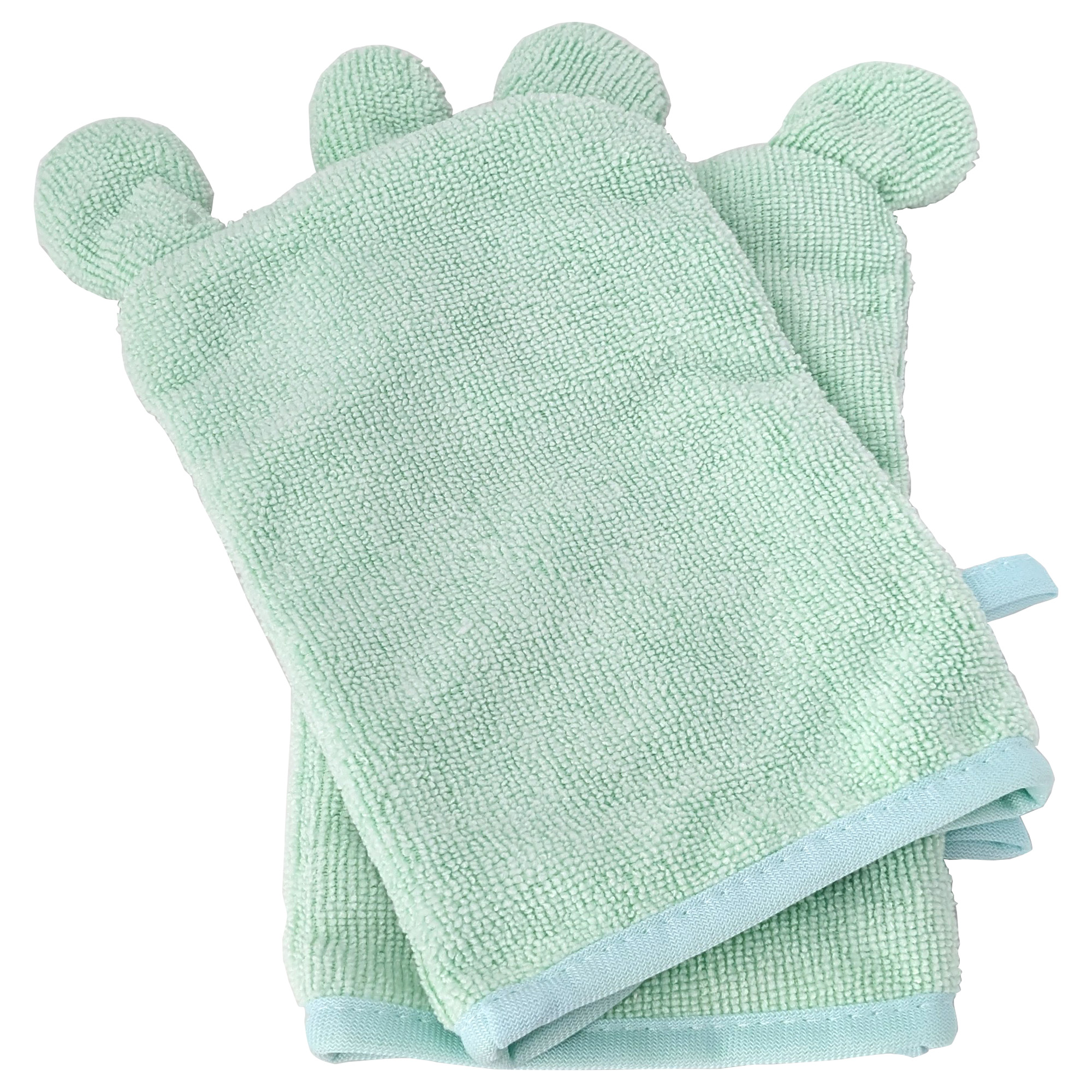 Lot De 2 Gants De Toilette 13x28 Cm Coton Animaletto Forme Animal Vert