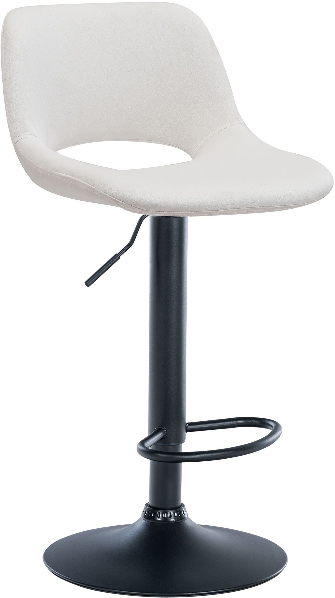 Tabouret De Bar Chaise Haute X1 Avec Repose-pieds En Velours Crème Piètement Métallique Noir 10_0004597