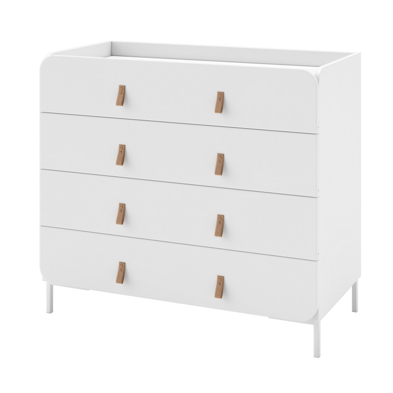 Commode Design 4 Tiroirs Blanche Dessus Crédence Pieds Métal L 90 H 81 P 45.5 Cm