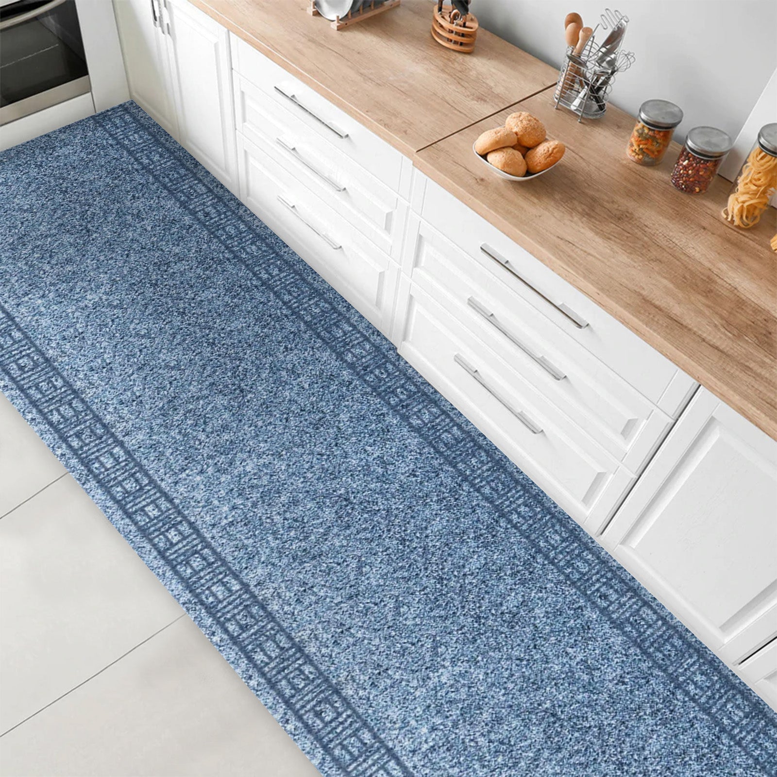 Tapis De Cuisine Sur Mesure, Primaverum, Bleu Acier 66 X 100 Cm - Floordirekt