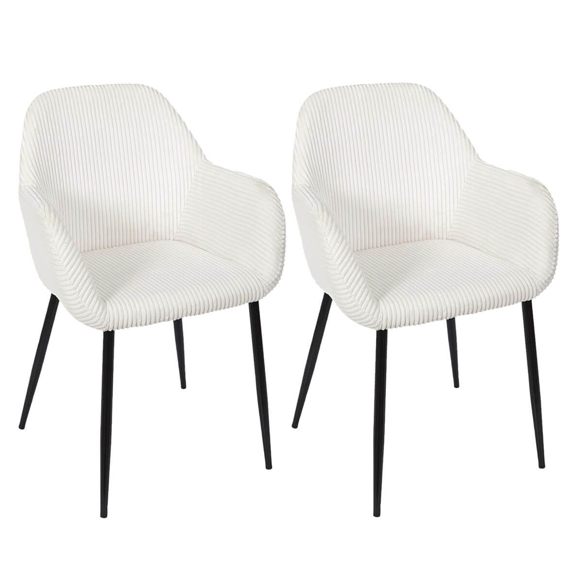 Amory - Lot De 2 Fauteuils De Table En Velours Côtelé Coloris Crème