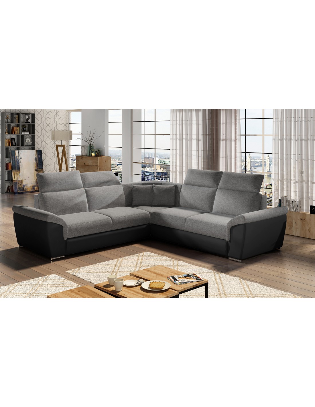 Canapé D'Angle Frederico Gris Foncé Convertible Et Coffre 266x266cm