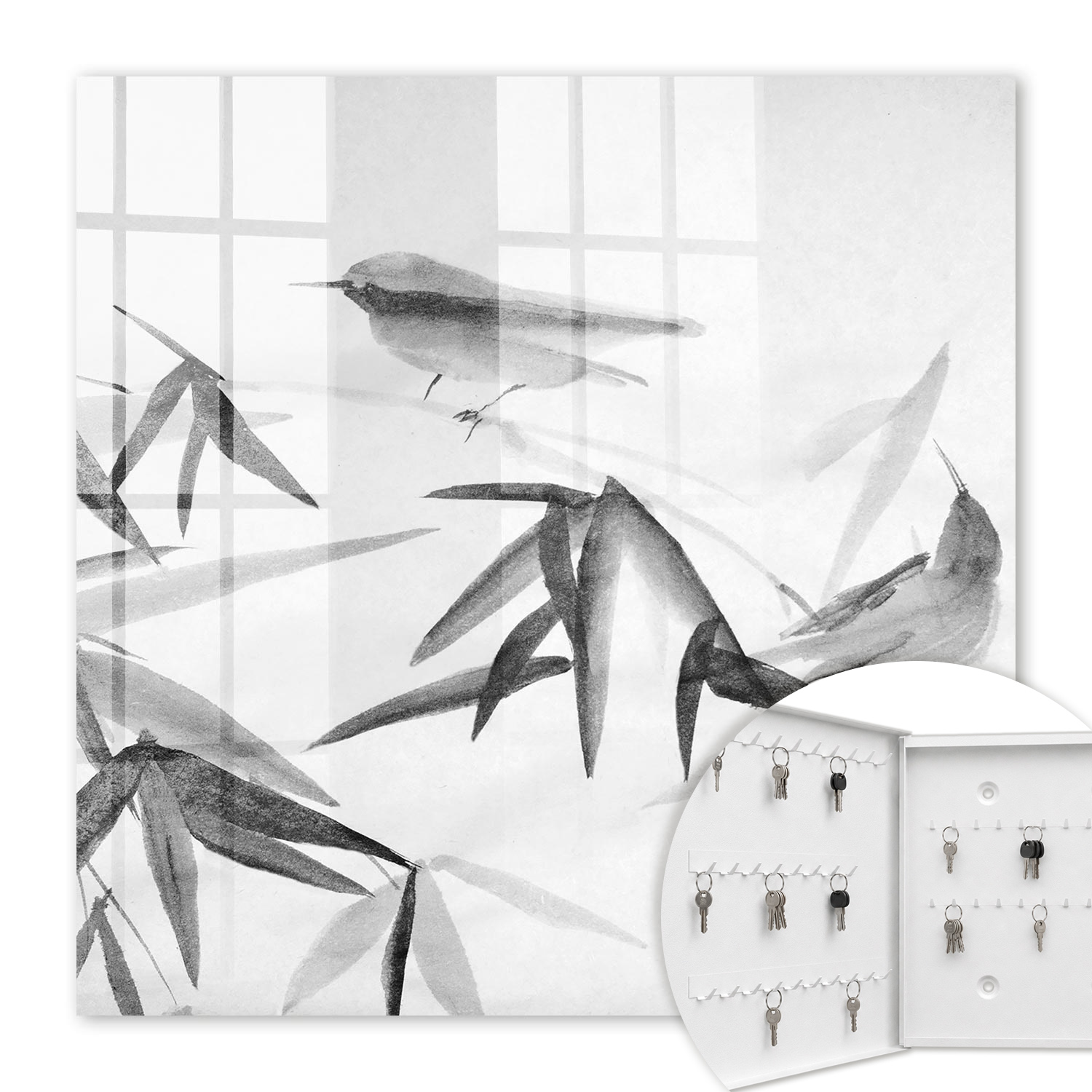 Armoire À Clés - (30 Cm X 30 Cm) - Boîte À Clés Murale - Coffret De Rangement Pour Clés - Couleur Blanche - Ouverture Vers La Gauche - Pour Maison Et Bureau - Nature Du Bambou