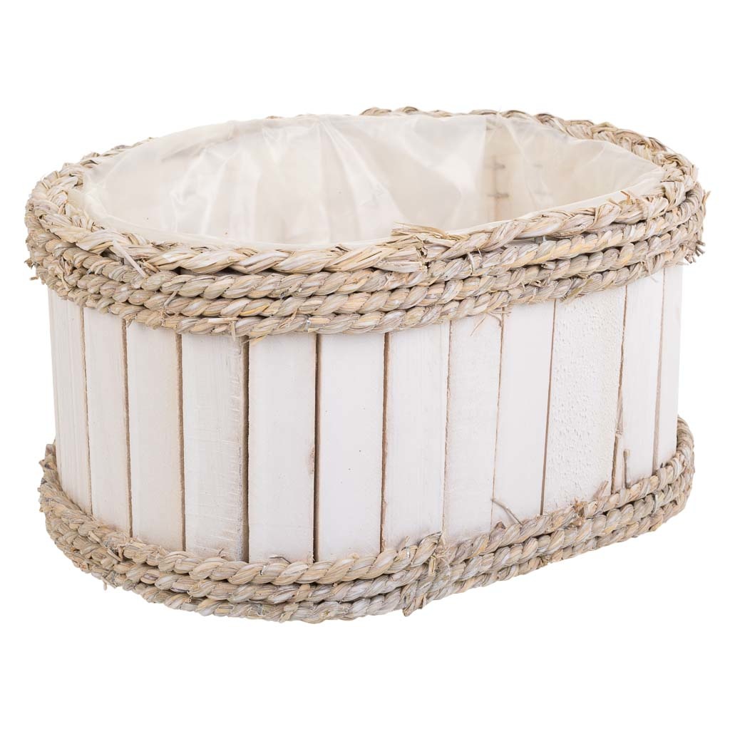 Panier En Bois Et Corde Blanc 27x21x14/30h