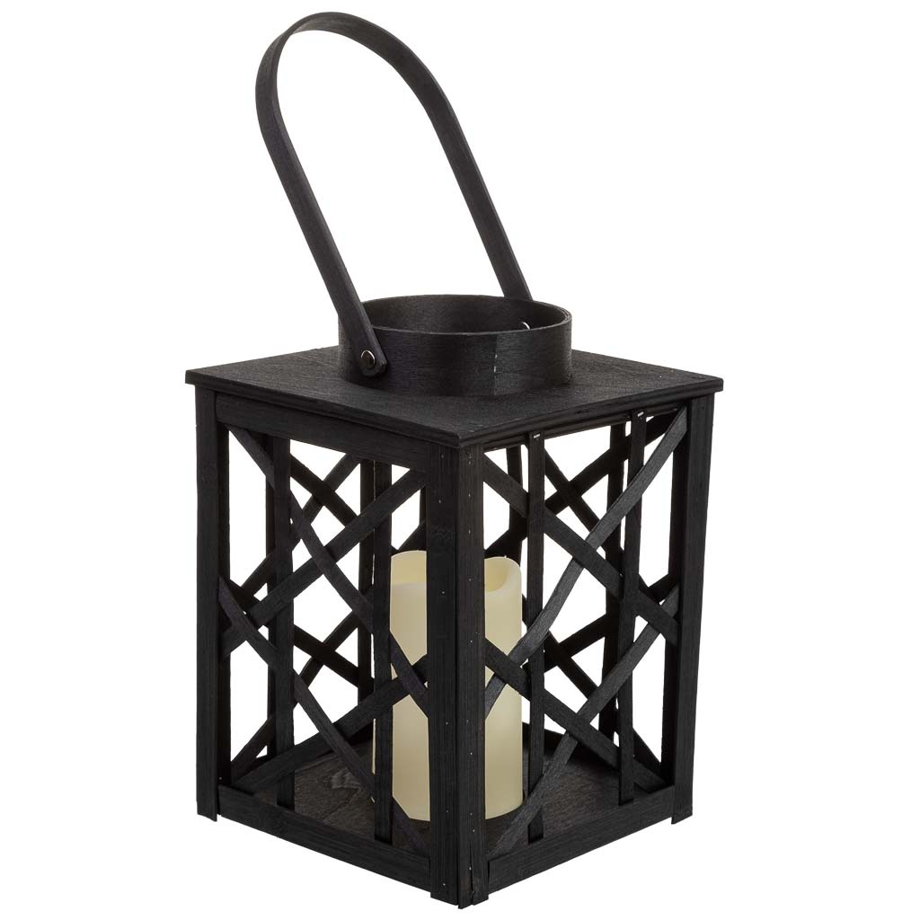 Lanterne En Bambou Et Bois Avec Bougie À Piles