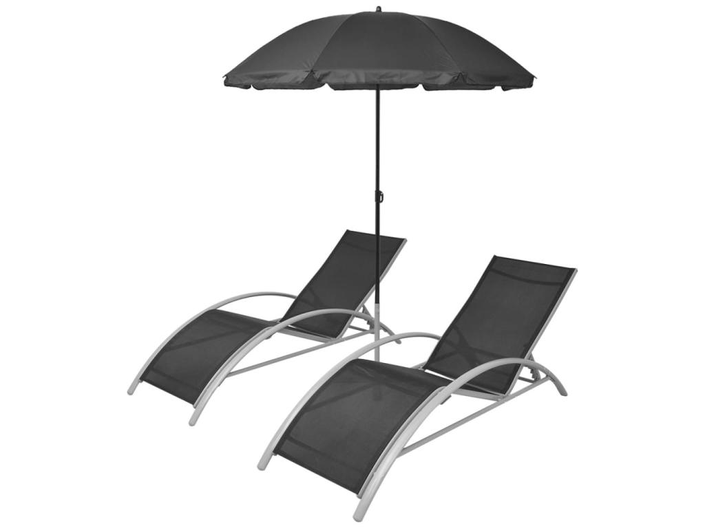 Chaises Longues Et Parasol Aluminium Noir 02_0011931