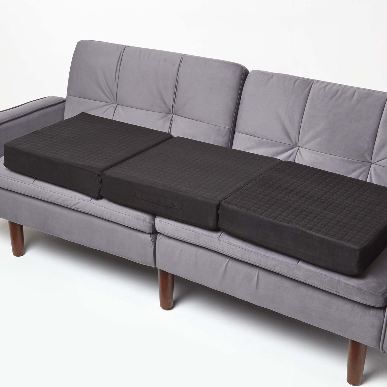Coussin D'assise Déhoussable Pour Canapé 3 Places En Suédine, Noir - Homescapes