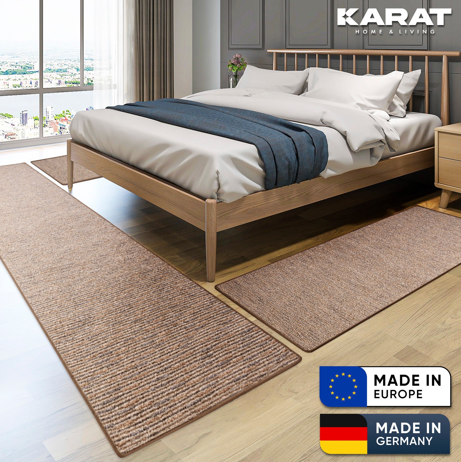 Descente De Lit Geneva Marron Clair 1 Tapis 67 X 250 Cm + 2 Tapis 67 X 140 Cm