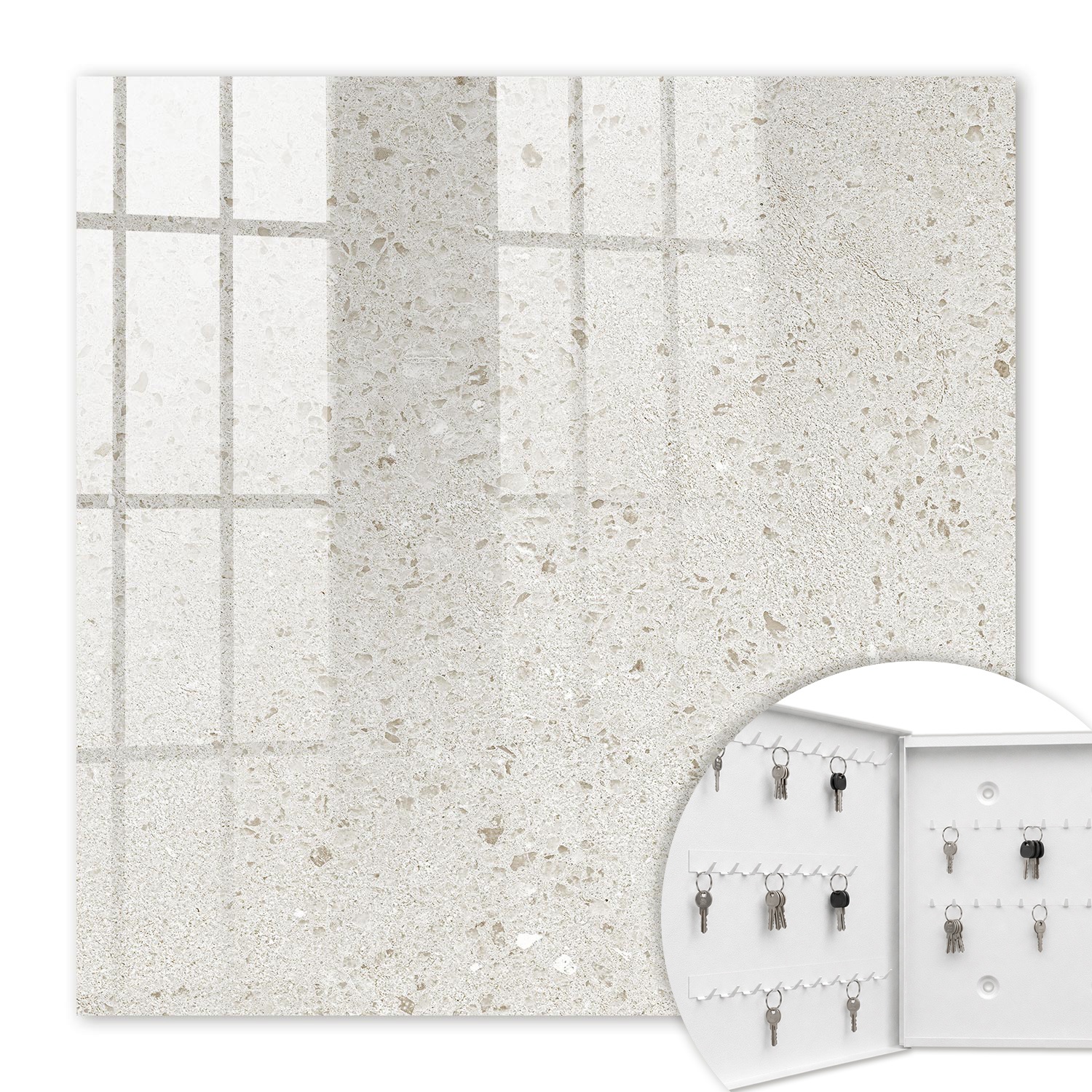Armoire À Clés - (30 Cm X 30 Cm) - Boîte À Clés Murale - Coffret De Rangement Pour Clés - Couleur Blanche - Ouverture Vers La Gauche - Pour Maison Et Bureau - Pierre Beige