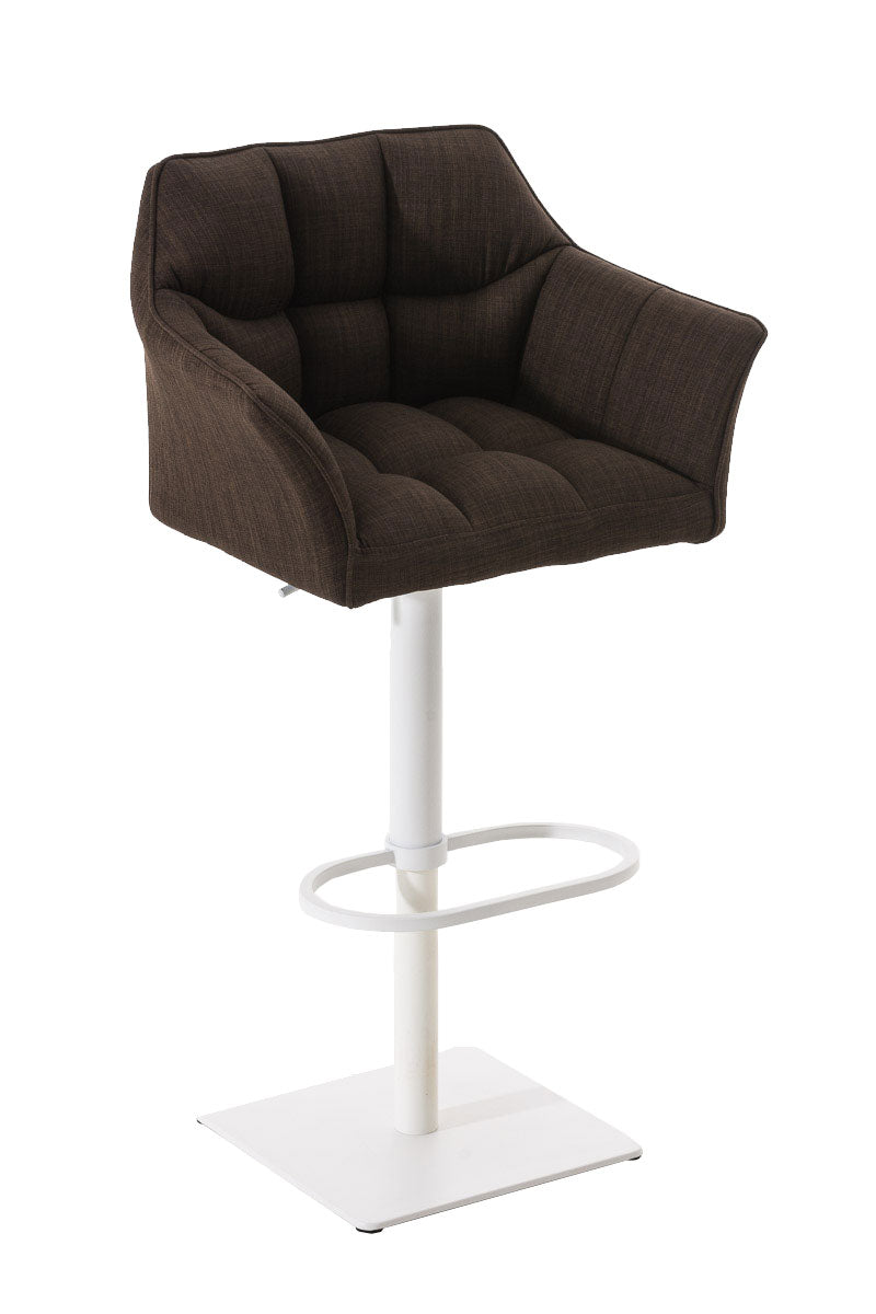 Tabouret De Bar Chaise Haute De Comptoir Couture Carrées Assise En Tissu Marron Cadre 10_0004752