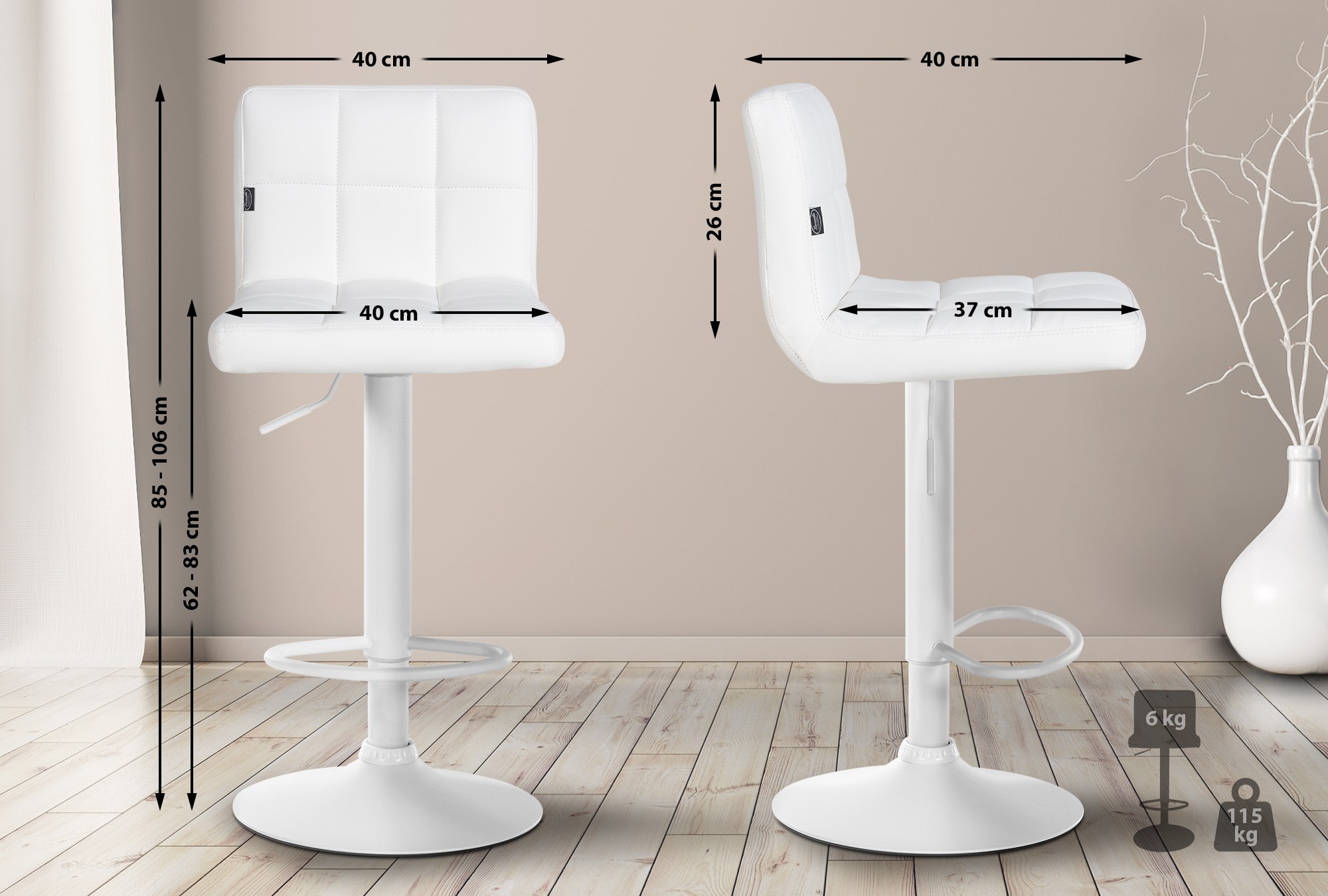 Lot De 4 Tabourets De Bar Feni Simili Cuir Blanc Blanc