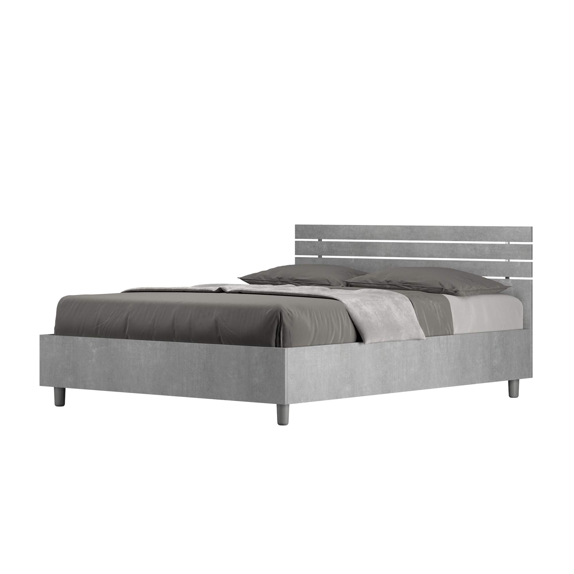 Lit Double Avec Sommier 140x190 Tête De Lit Droite Avec Des Lames Gris Béton Ankel