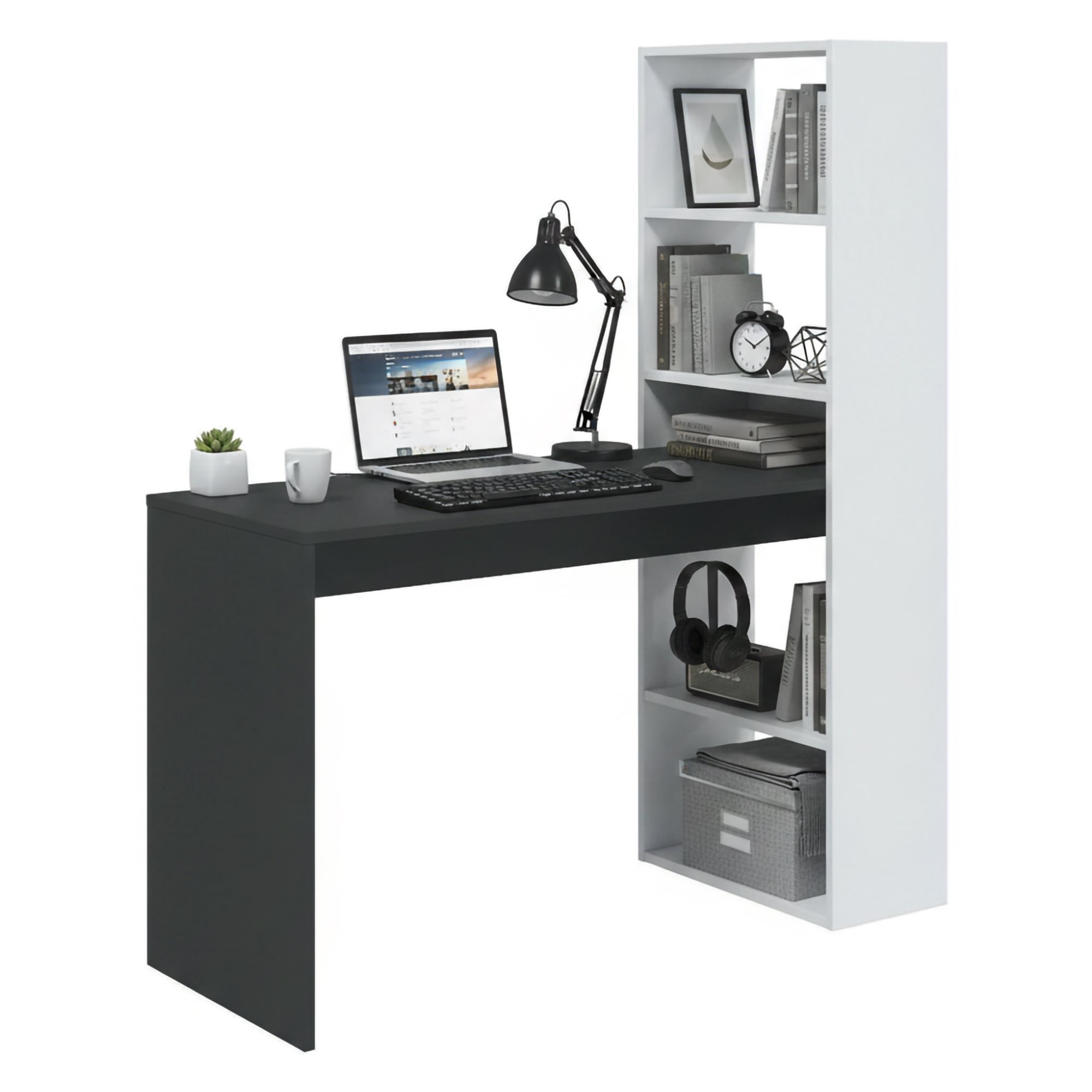 Bureau,effet Bois,blanc, Anthracite,120x53h144 Cm