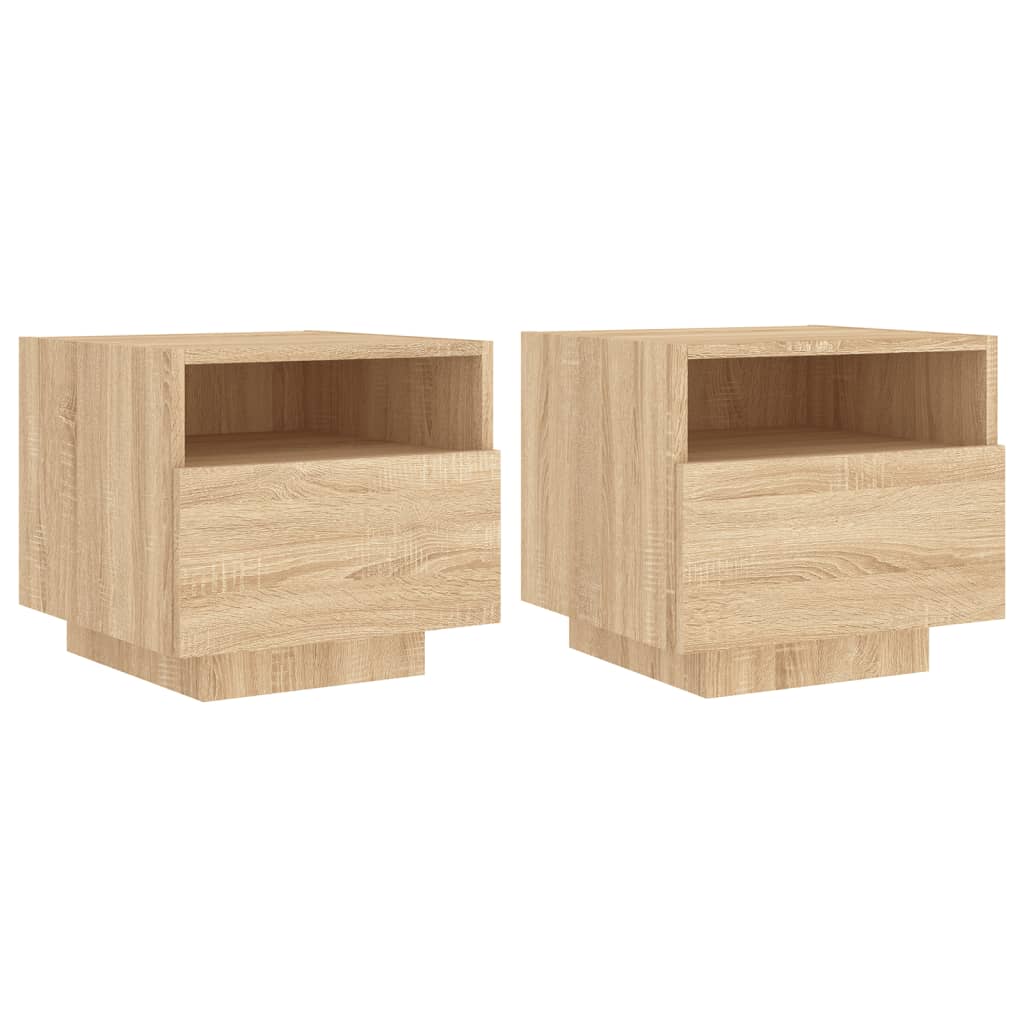 Lot De 2 Tables De Chevet Avec Tiroir Et Lumières Led Rvb En Bois Dec032830