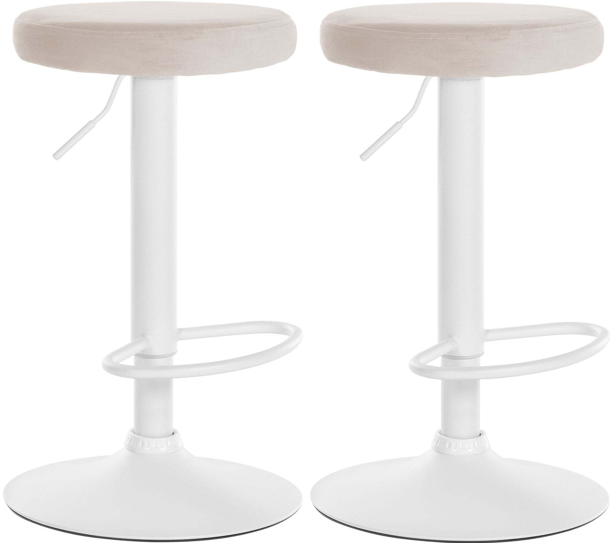 Lot De 2 Tabourets De Bar Avec Assise En Tissu Velours Crème Et Cadre Tdb10698