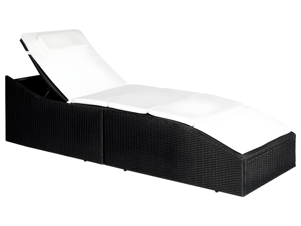 Transat Chaise Longue Bain De Soleil Lit De Jardin Terrasse Meuble D'extérieur Avec Coussin Résine Tressée Noir 02_00125