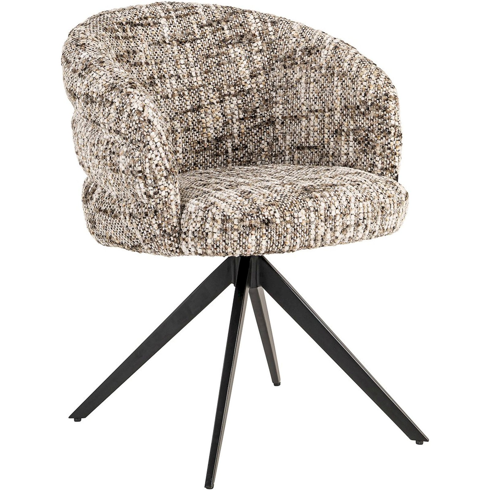 Chaise Pivotante Design Tissu Brun Pieds Noirs Confort Moderne - Brun Chiné Tissu Texturé