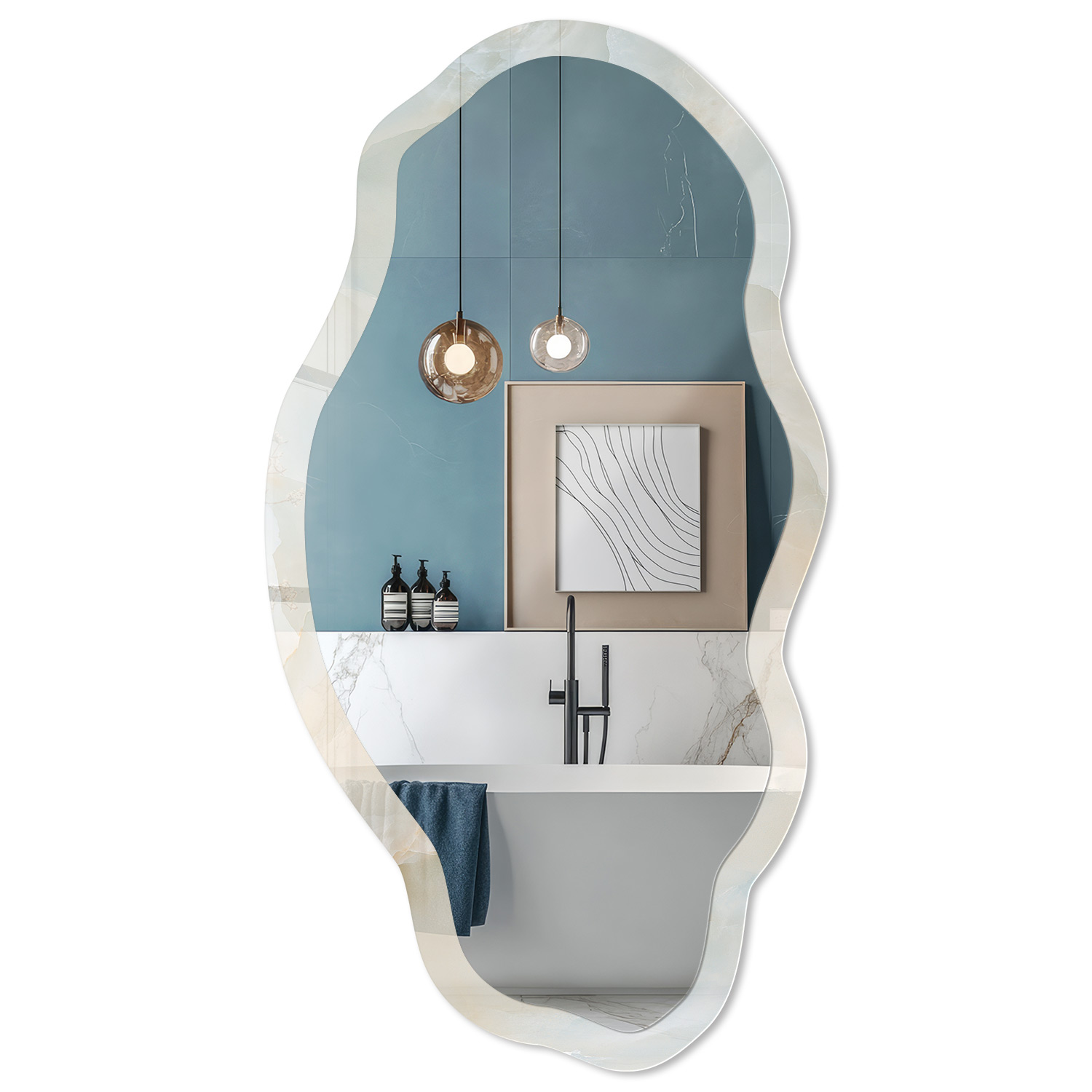 Miroir Mural Décoratif De Forme Irrégulière Creme La Chambre 52x97 Cm