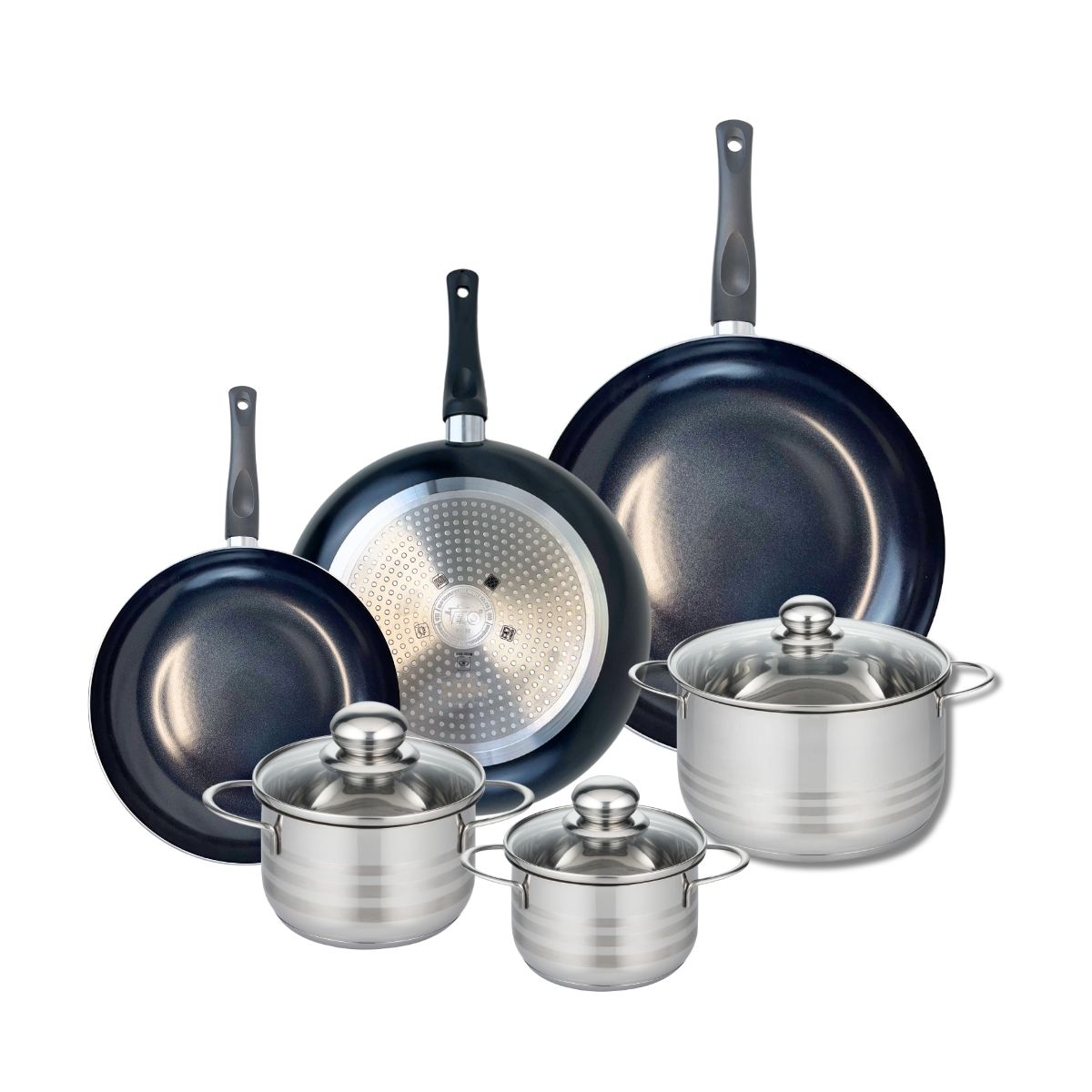 3 Poêles 24/28/32cm + 3 Faitouts 14/16/20cm Prima Brillant