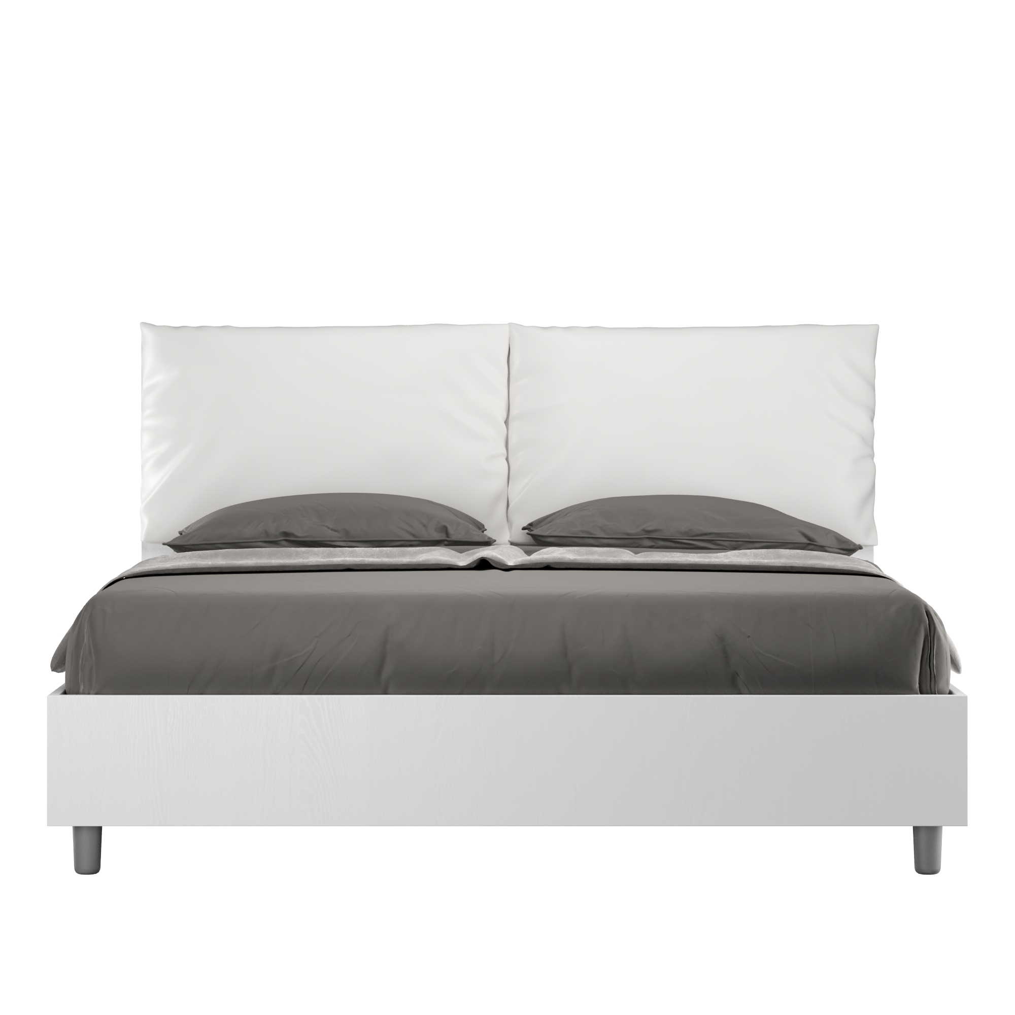 Lit Queen Size Sans Sommier 160x190 Frêne Blanc Coussins Similicuir Blanc Egos Antea