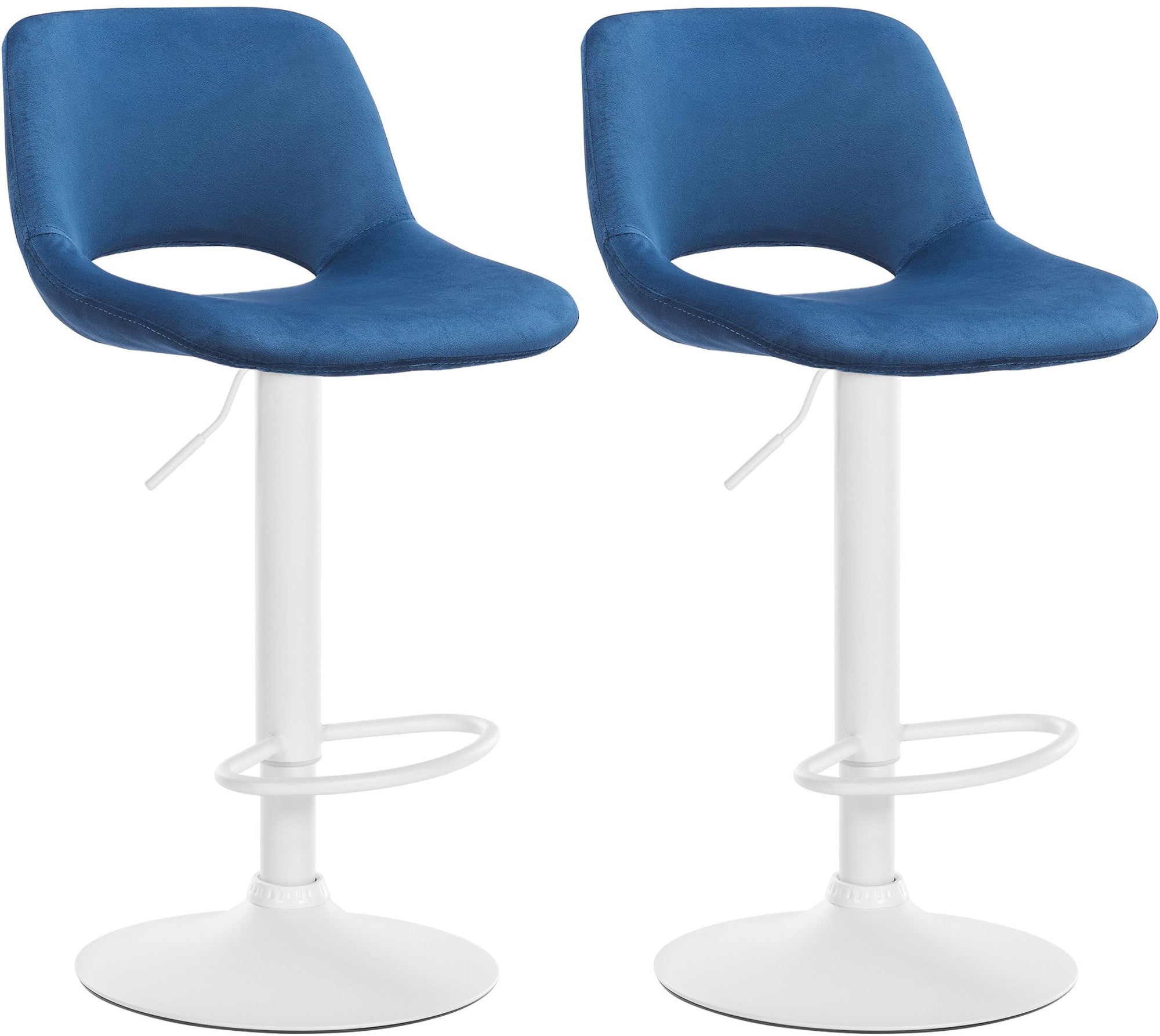 Tabourets De Bar Chaises Haute X2 Avec Repose-pieds En Velours Bleu Piètement Métallique Blanc 10_0004087