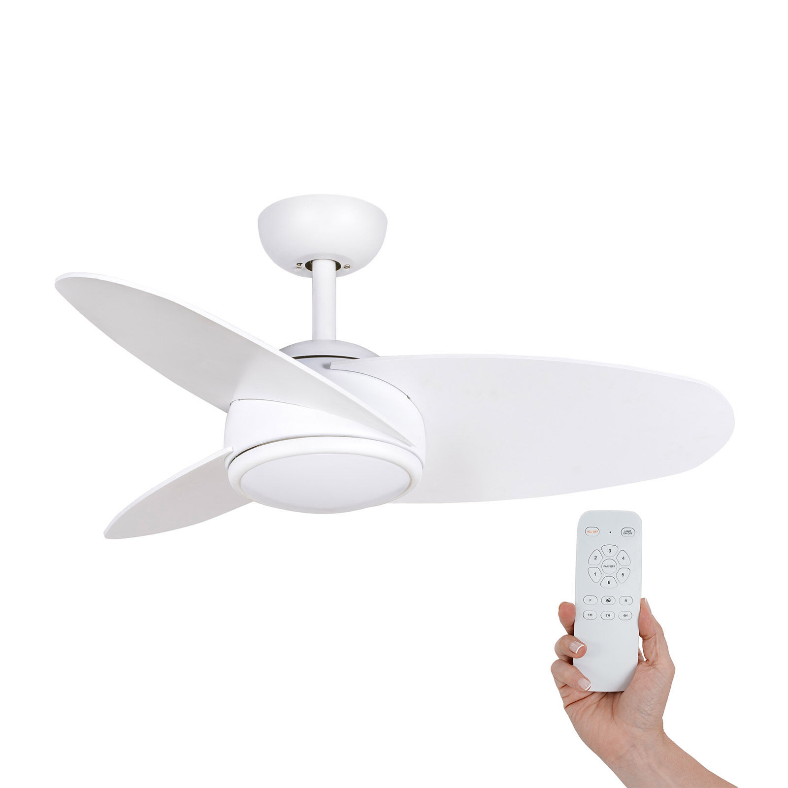 Ventilateur De Plafond Kekai Levante Dc 105x38 Cm 55w Blanc Avec Pales Blanches, Lumière Réglable, Minuterie Et Télécom