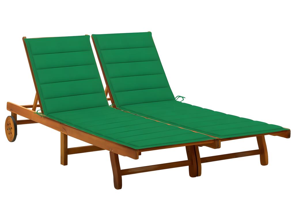 Transat Chaise Longue Bain De Soleil Lit De Jardin Terrasse Meuble D'extérieur 2 Places Avec Coussins Acacia Solide 02_0