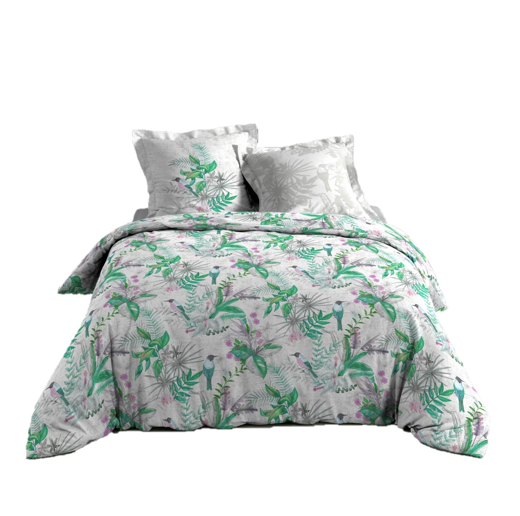 Parure De Lit 220 X 240 Cm Oiseaux Nature Blanc
