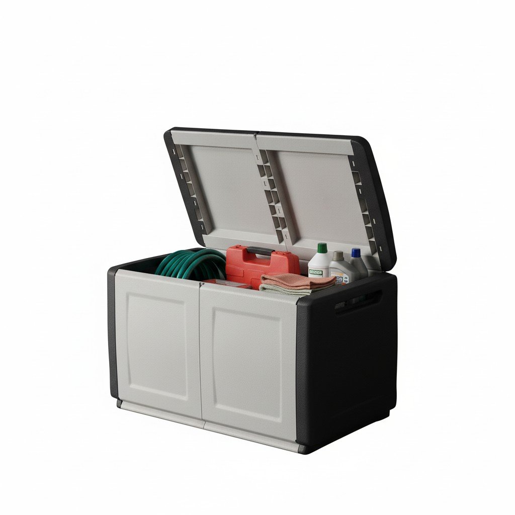 Coffre, En Pvc, Gris Clair Et Noir, 96x53h57 Cm