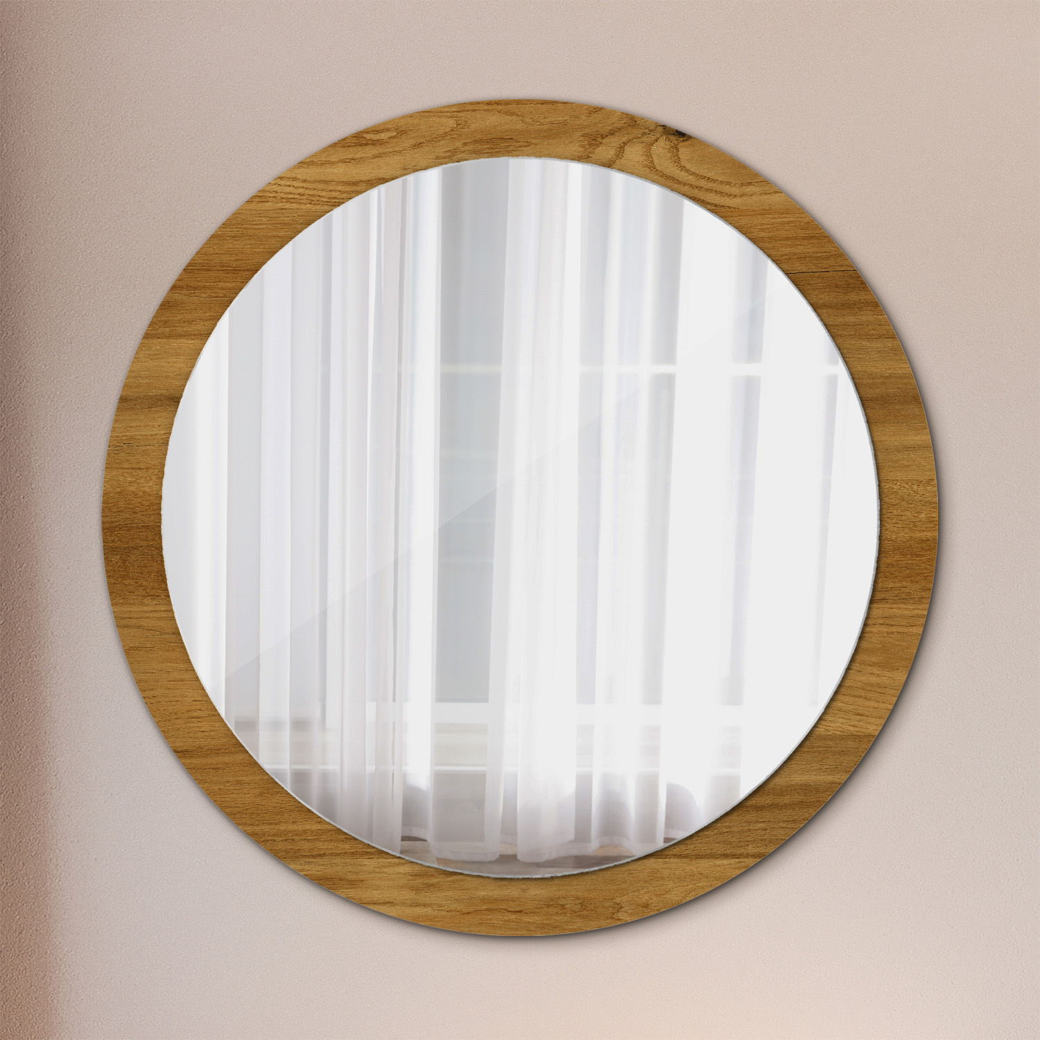 Rond Miroir Mural Grrand Dans Le Cadre Marron Pour La Salle De Bain 100x86 Cm