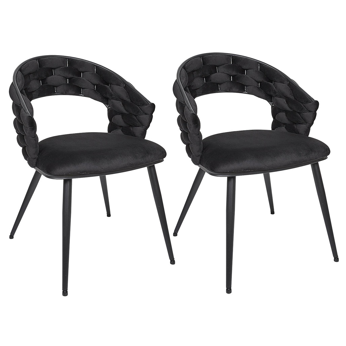 Oscar - Lot De 2 Chaises En Velours Noir Pieds Métal Noir