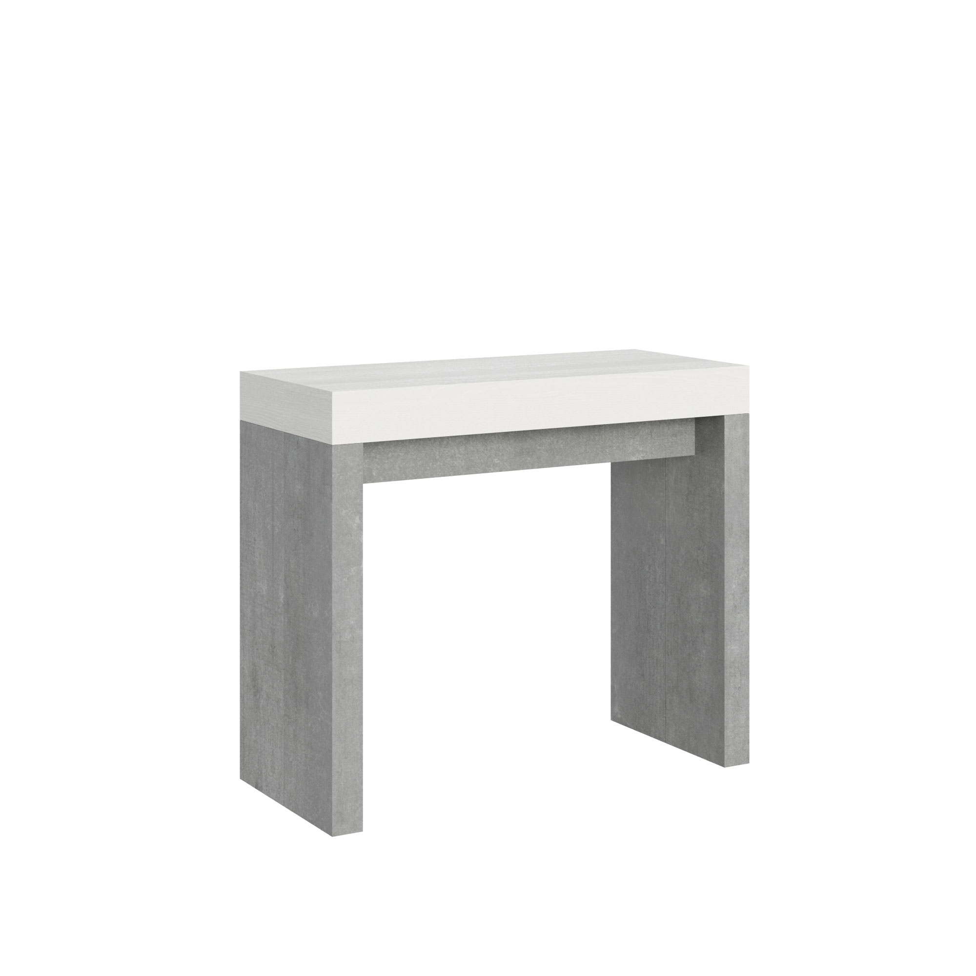 Console Extensible 90x40/300 Cm Roxell Mix Plateau Frêne Blanc Structure Ciment