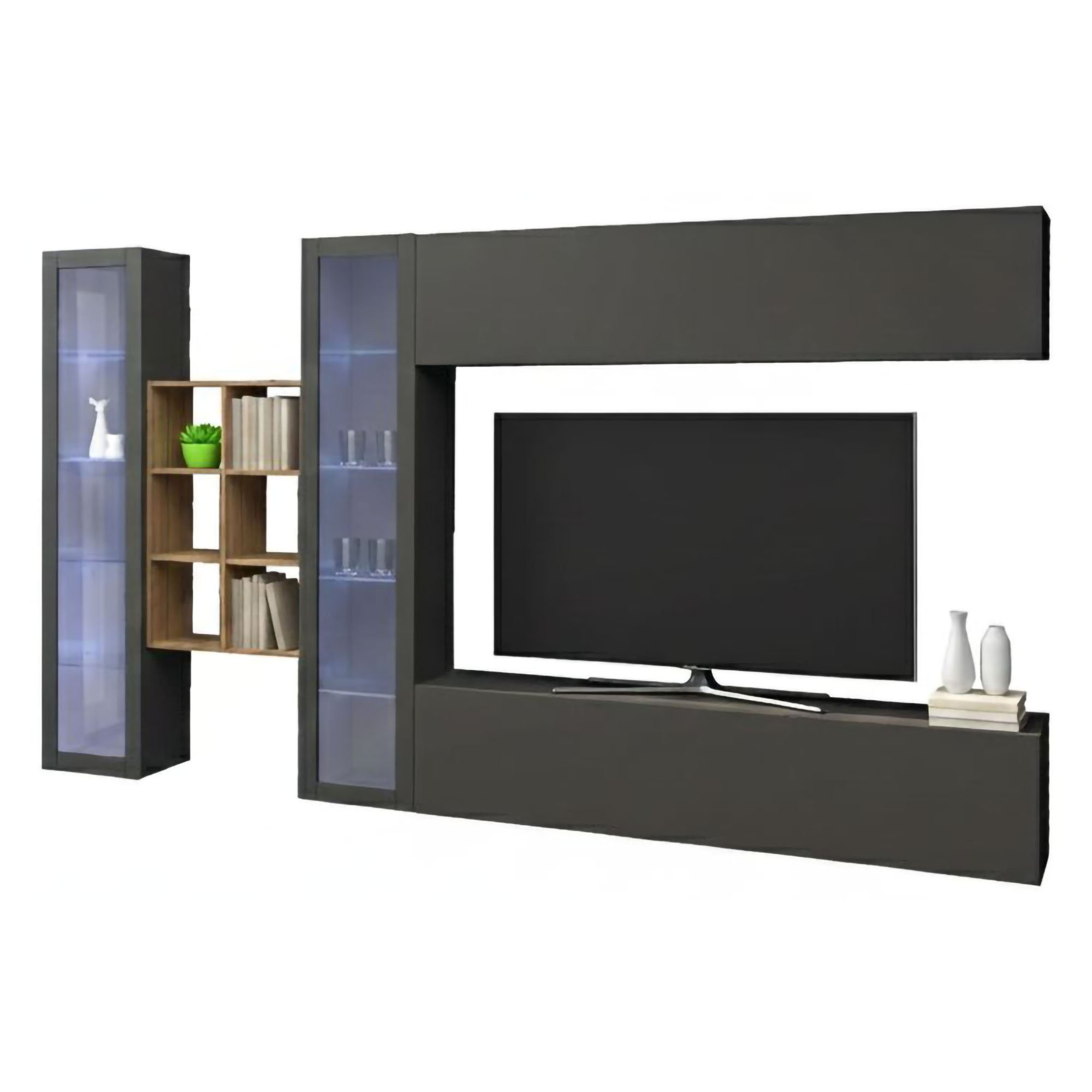 Système Mural Dcaprin, 280x30h180 Cm, Anthracite Et Érable