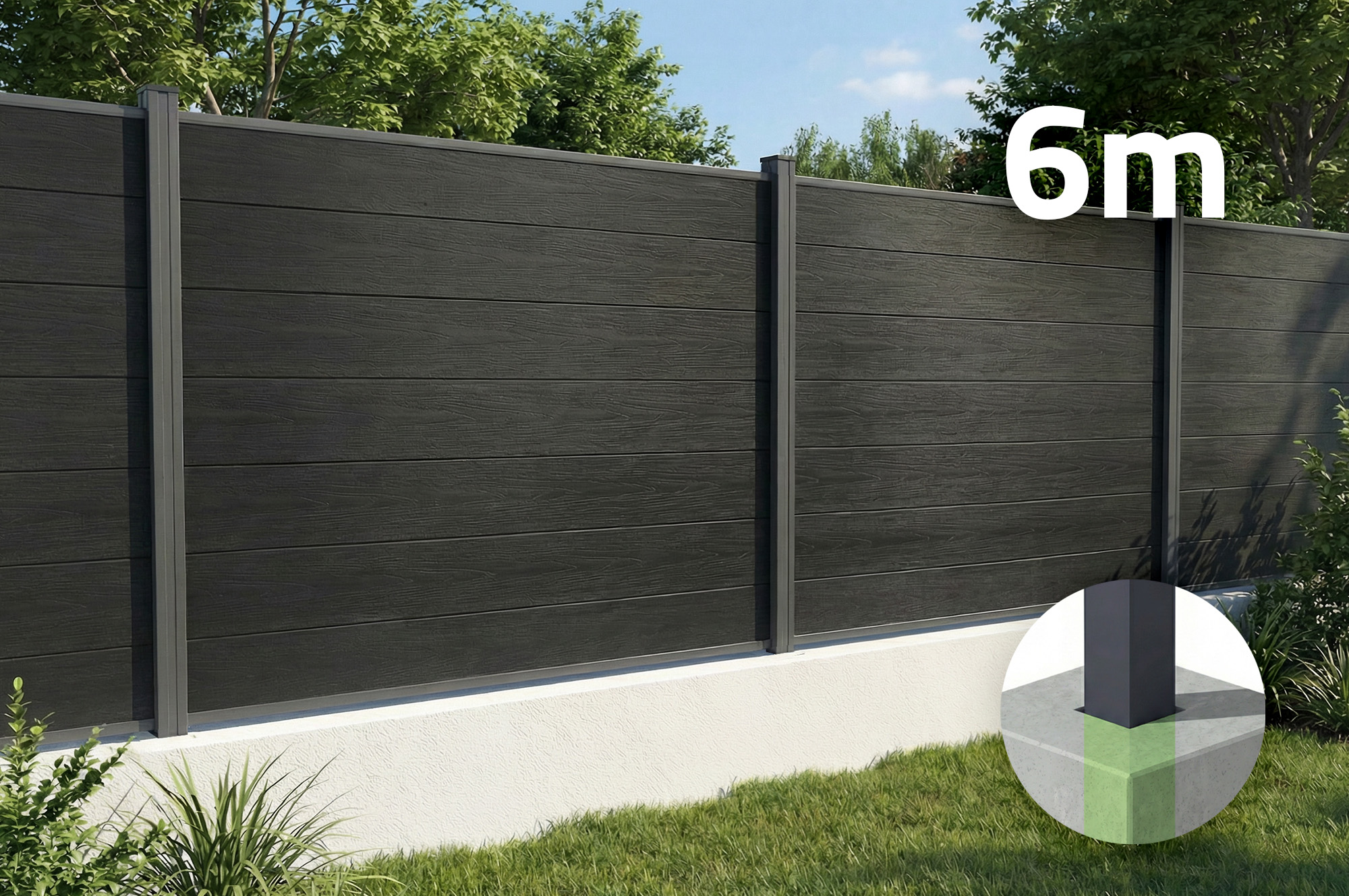 Casanoov Clôture Composite Stockhorn 6 M, Hauteur 150 Cm, À Installer Dans Le Sol, Gris