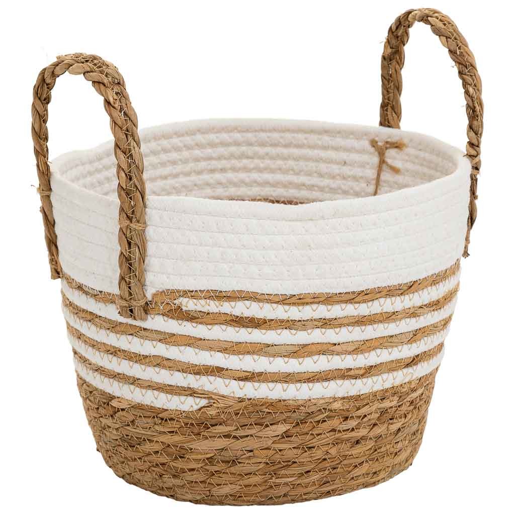 Panier En Fibres Naturelles Et Coton Blanc D24x20/28,5