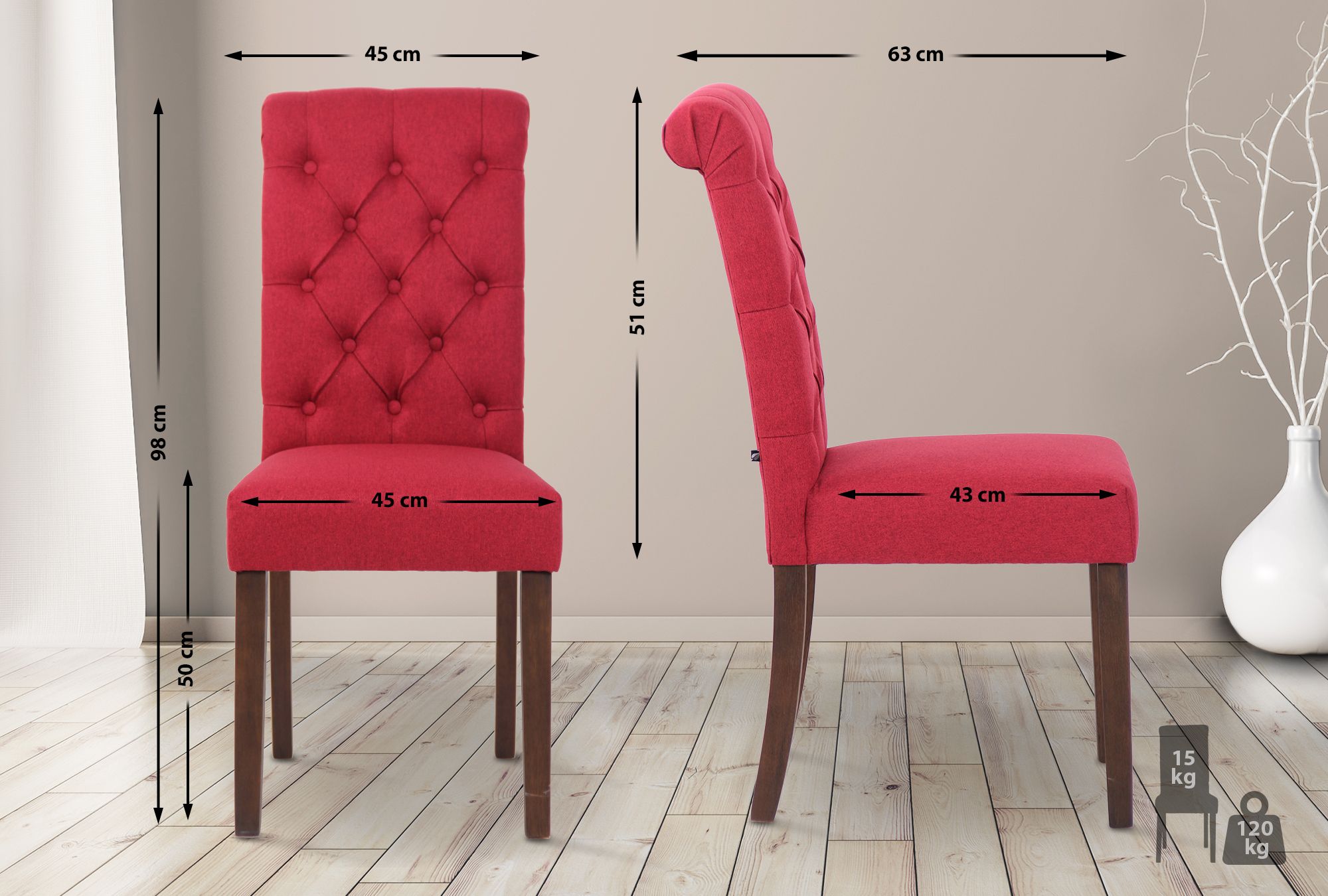Chaise De Salle À Manger Tissu Lisburn Rouge