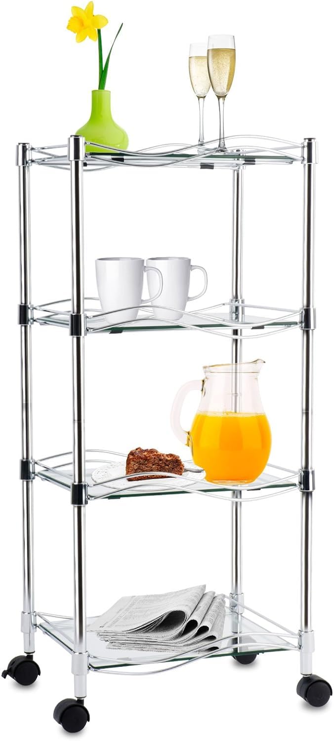 Étagère En Verre Luna 4 Étagères Transparentes Avec Roulettes 40 X 30 X 89 Cm - Floordirekt