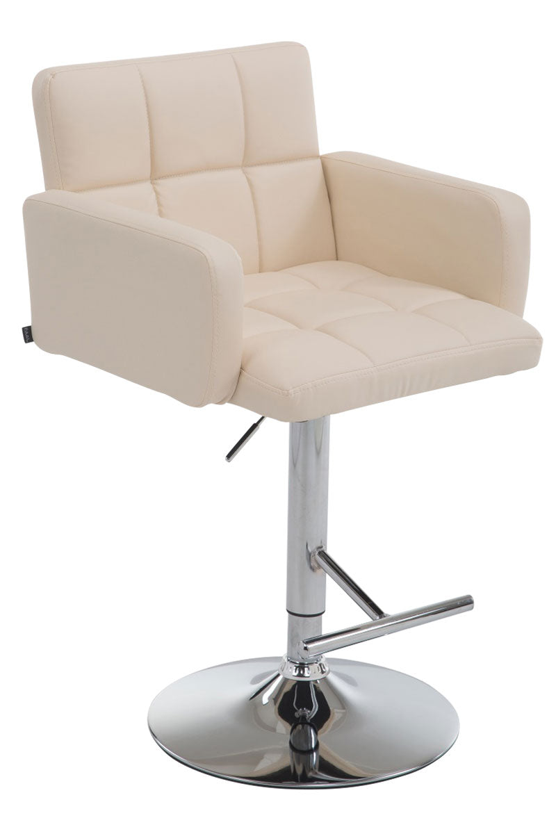 Tabouret De Bar X1 Avec Accoudoirs Et Dossier Confortable En Synthétique Crème Pieds Métal Tdb10781