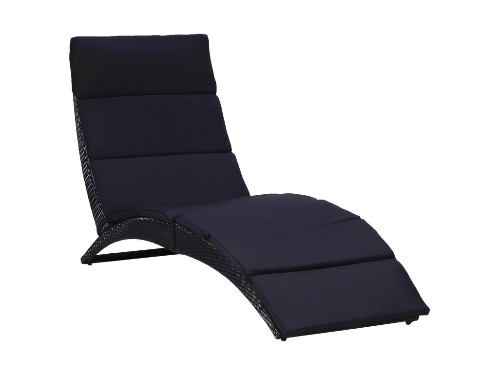 Transat Bain De Soleil Avec Coussin Résine Tressée Noir 02_0012203