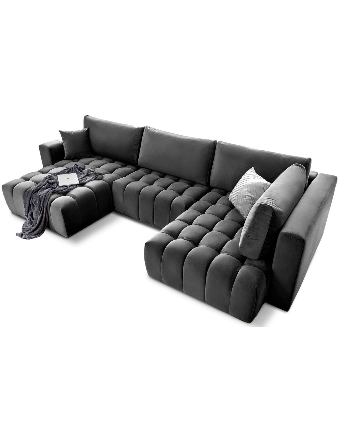 Canapé D'Angle Bonita Convertible 6 Places Gris Foncé Tissu - Gauche - 350x175cm