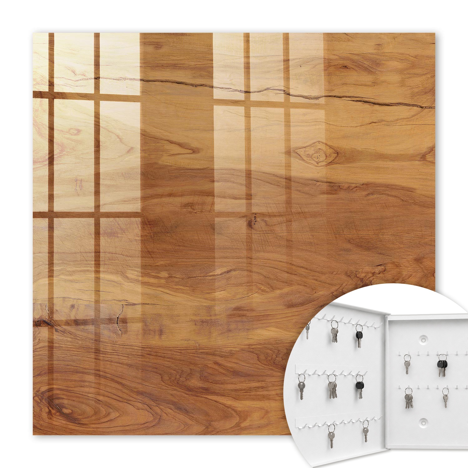 Armoire À Clés - (30 Cm X 30 Cm) - Boîte À Clés Murale - Coffret De Rangement Pour Clés - Couleur Blanche - Ouverture Vers La Gauche - Pour Maison Et Bureau - Texture Bois