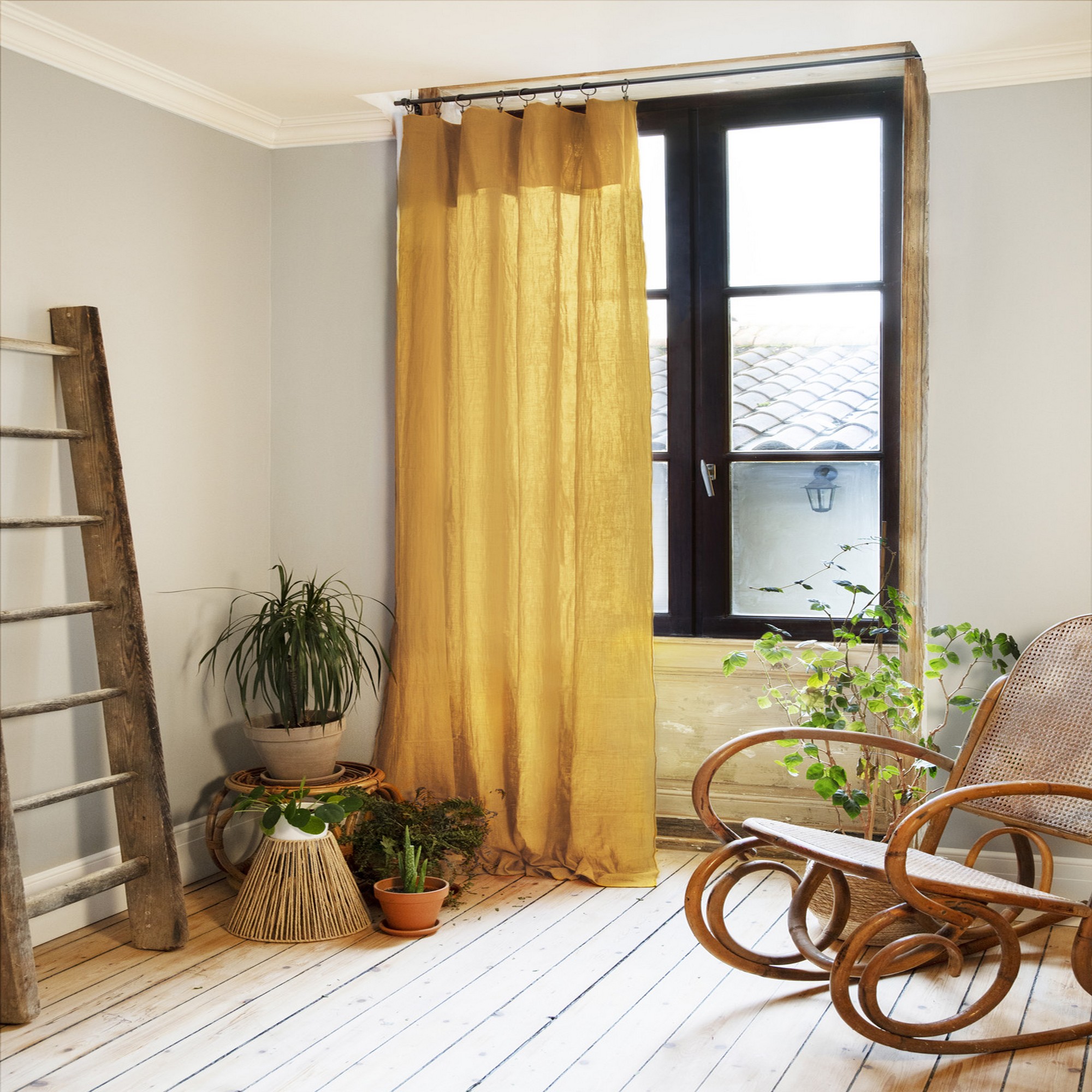 Rideau Ajustable 140x300 Cm Gaze De Coton Safran