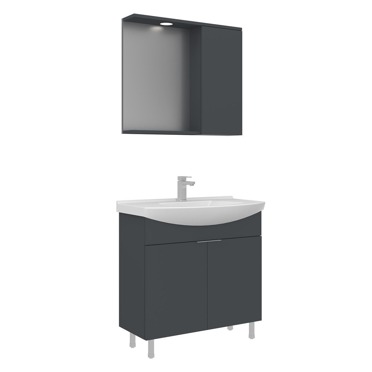 Meuble Avec Simple Vasque Et Miroir "purus 80" - 80 X 50 X 83 Cm - Matte Anthracite