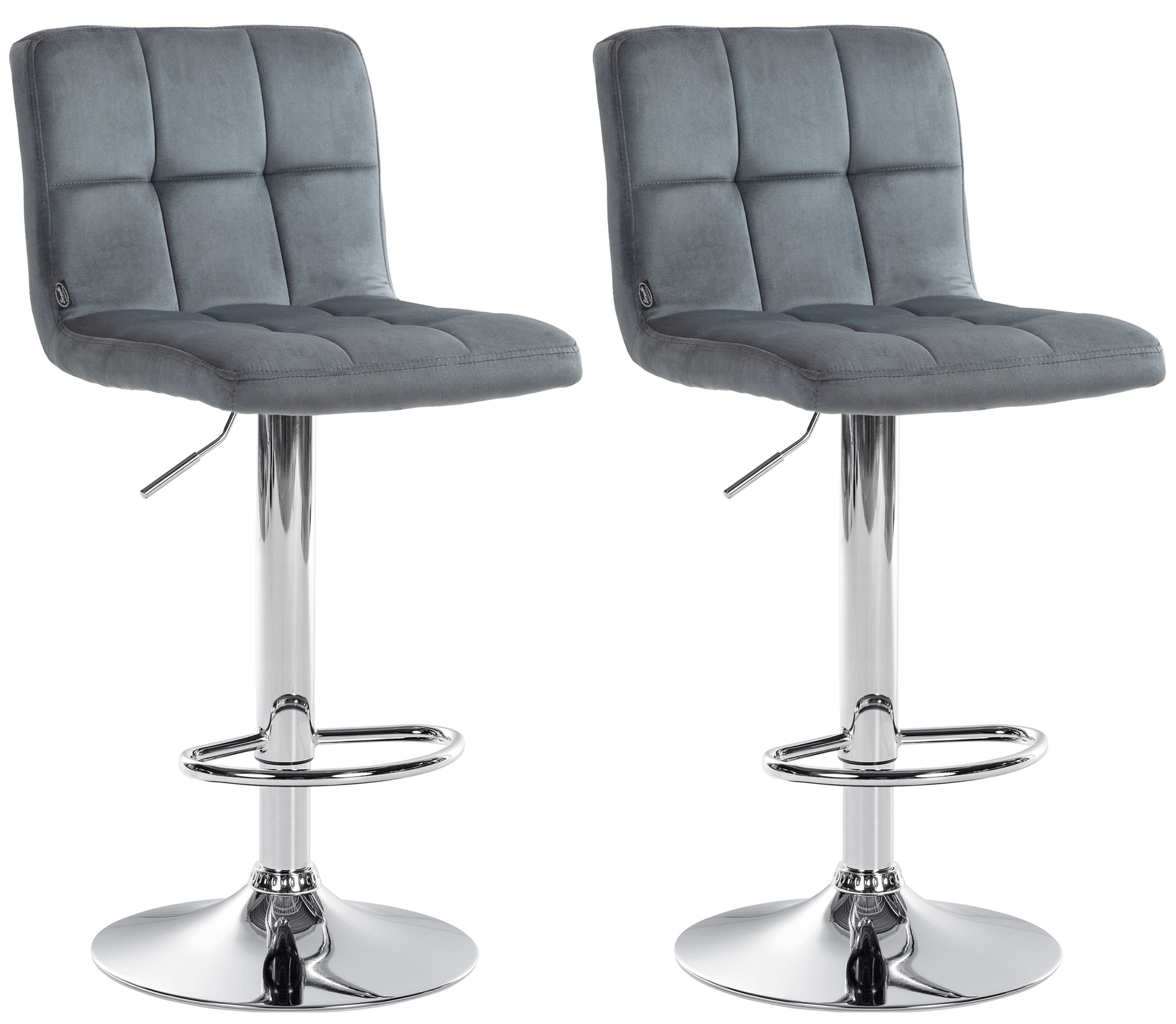 Lot De 2 Tabourets De Bar Peru Velours Chrome Gris Foncé